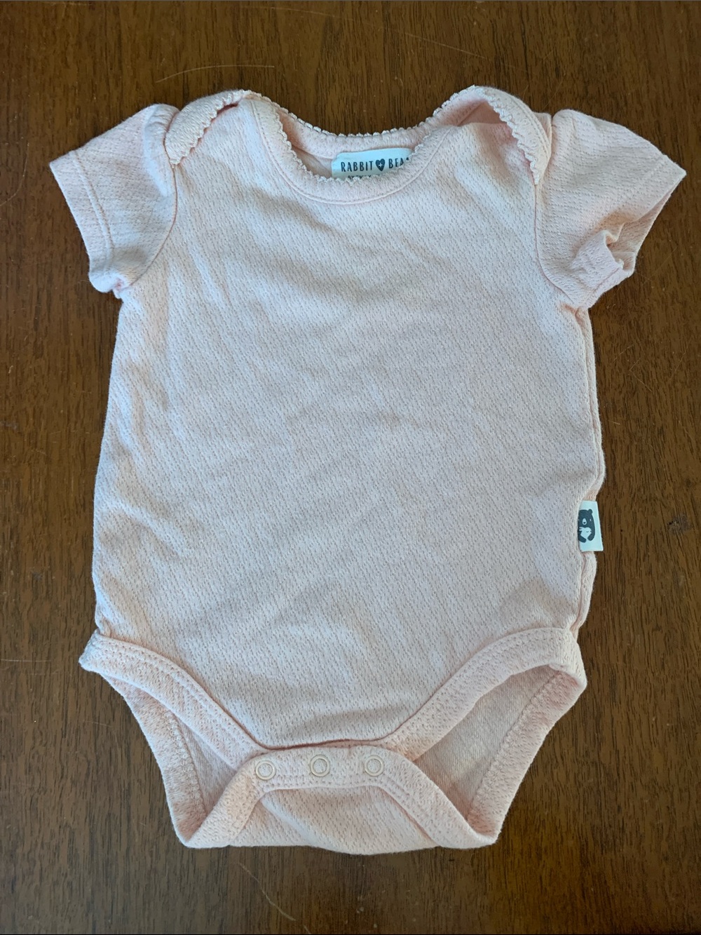 🍓3/$10 Rabbit + Bear Organic Soft Light Pink Short-Sleeve Baby Bodysuit size 0-3